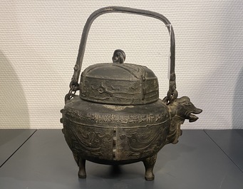 Two Chinese bronze censers, a vase and a mirror, Ming and later